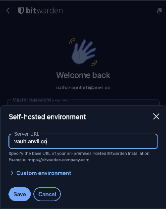 Entering the Anvil server URL