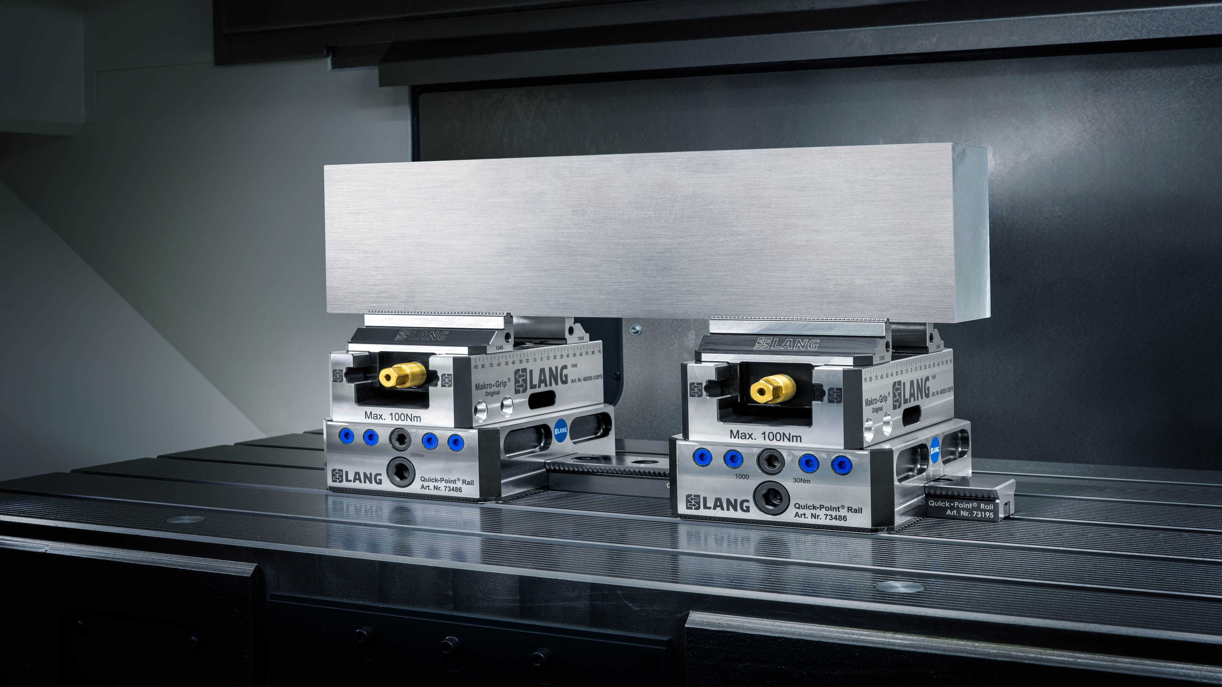 Lang Makro-Grip vises on Quick-Point zero-point rails