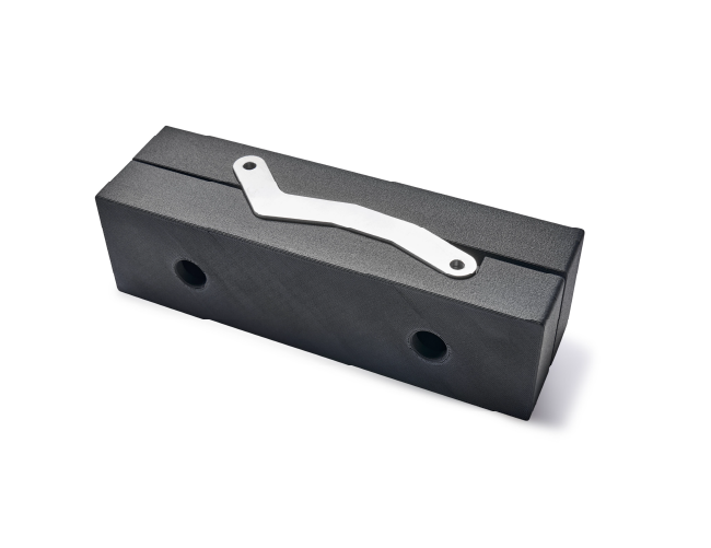 SLS-printed soft jaws holding a machined part